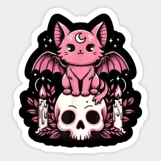 Kawaii Pastel Goth Cute Creepy Cat Bat Skeleton Sticker